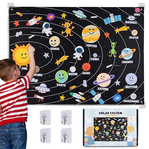 BONNYCO Solar System for Kids Toys with 61 Felt Figures. Space Montessori Toys, Girls Boys Birthday Gifts Planets. Felt Board for Toddlers Story, Educational Kids Gifts 3 4 5 6 7 8 Years, Christmas - Image 1