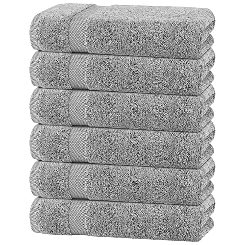 White Classic Wealuxe Light Gray Bath Towels 24x50 Inch, Cotton Towel Set for Bathroom, Hotel, Gym, Spa, Soft Extra Absorbent Quick Dry 6 Pack - Image 1