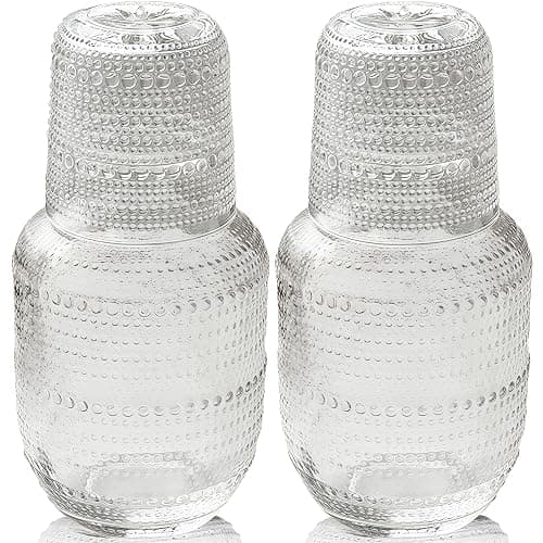 ZOOFOX Set of 2 Vintage Bedside Water Carafe and Glass Set, Clear Embossed Night Water Carafe with Tumbler Glasses, Elegant Pitcher and Matching Drinking Glass, Easy-Access for the Night - Image 1