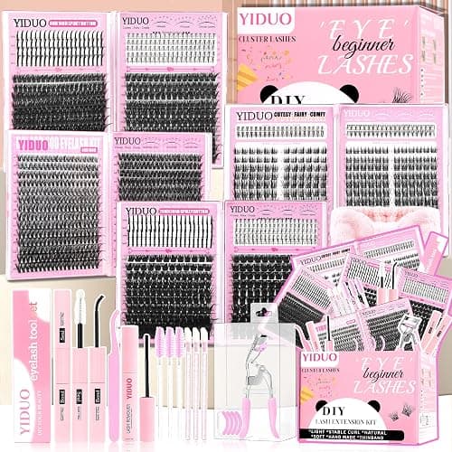 YIDUO 8 Styles Mix Lashes Clusters Kit 4 Box Cluster Lash Book Kit with Bond&Seal 1888Pcs 100D/200D/300D Volume Manga Eyelash Extension with Spikys/Bottom lash Kit for Beginners DIY at Home Easily - Image 1