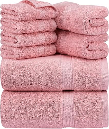 Utopia Towels 8 Piece Premium Towel Set, 2 Bath, 2 Hand, and 4 Wash Cloths, 600 GSM 100% Ring Spun Cotton, Highly Absorbent Towels for Bathroom, Gym, Hotel, and Spa, Dusty Pink - 8 Pieces Towel Set - Dusty Pink - Image 1