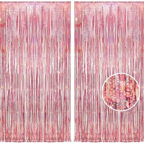 BRAVESHINE Roségold Metallische Lametta Vorhänge Hintergrund, Funkeln Vorhängen Dekoration für Geburtstagsfeier Hochzeitsfoto Hintergrund Weihnachten Disco Party (2 Stück,1x2.5m) - Image 1