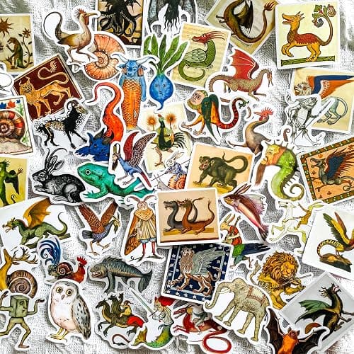50 Pcs Medieval Creatures Stickers – Vintage Fantasy Mythical Monster Decals for Scrapbooking, Journaling, Laptops, Gothic Aesthetic, Medieval Art Vinyl Sticker Pack - Image 1