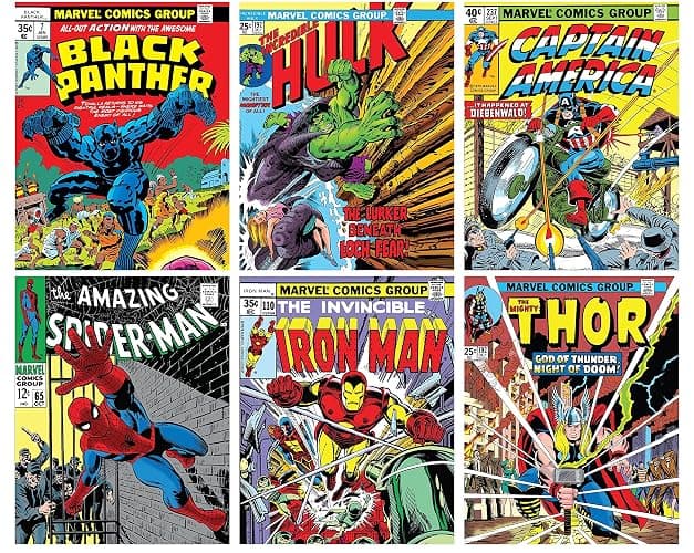 Superhero Wall Art – Superhero Vintage Comic Books Decor Unframed Set of 6 Prints, 8x10 Inch, Super Heroes Poster Room Decor, Vintage Posters for Kids Adults Boys Bedroom (Yellow) - Image 1