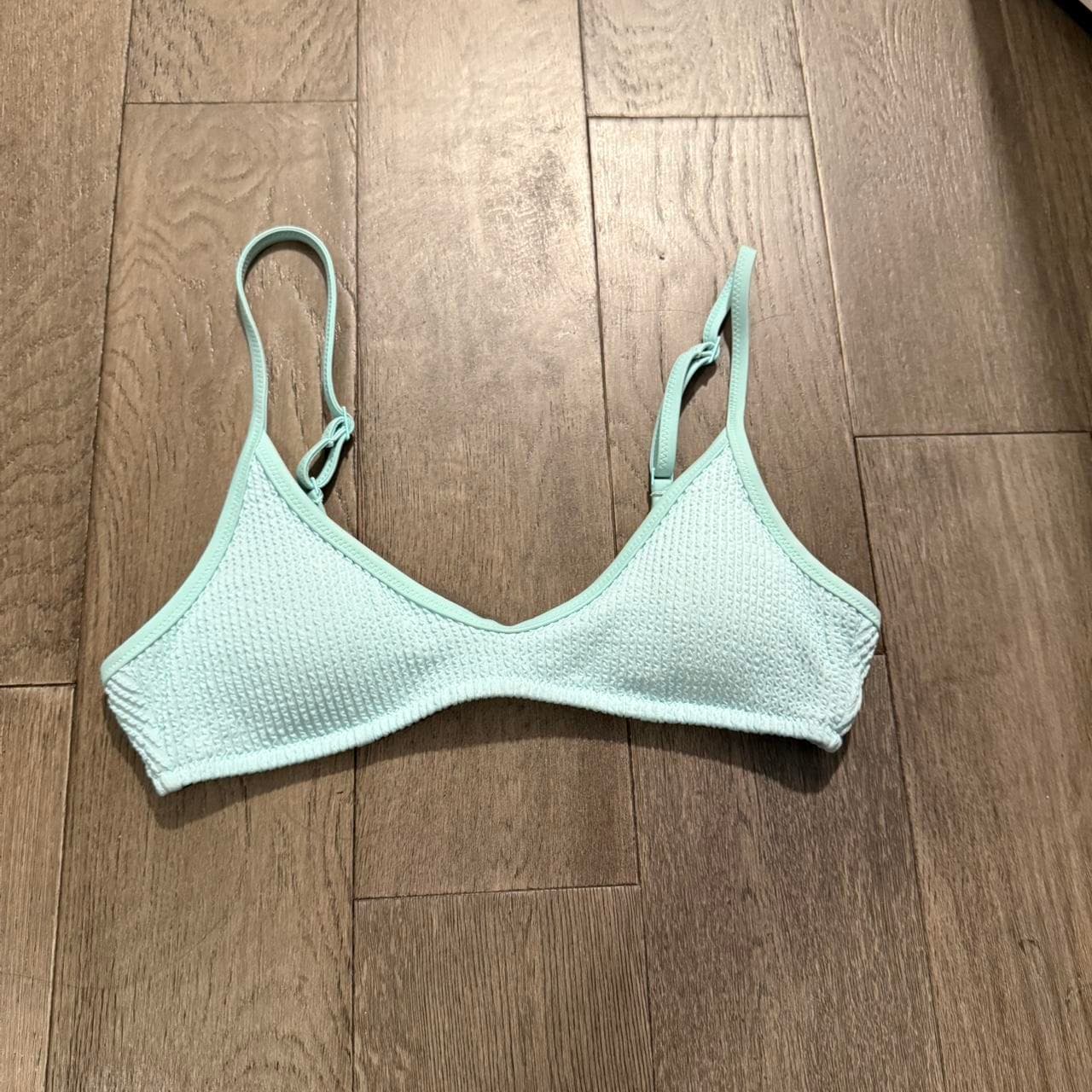 aerie light blue ribbed scoop bikini top, size... - Image 1