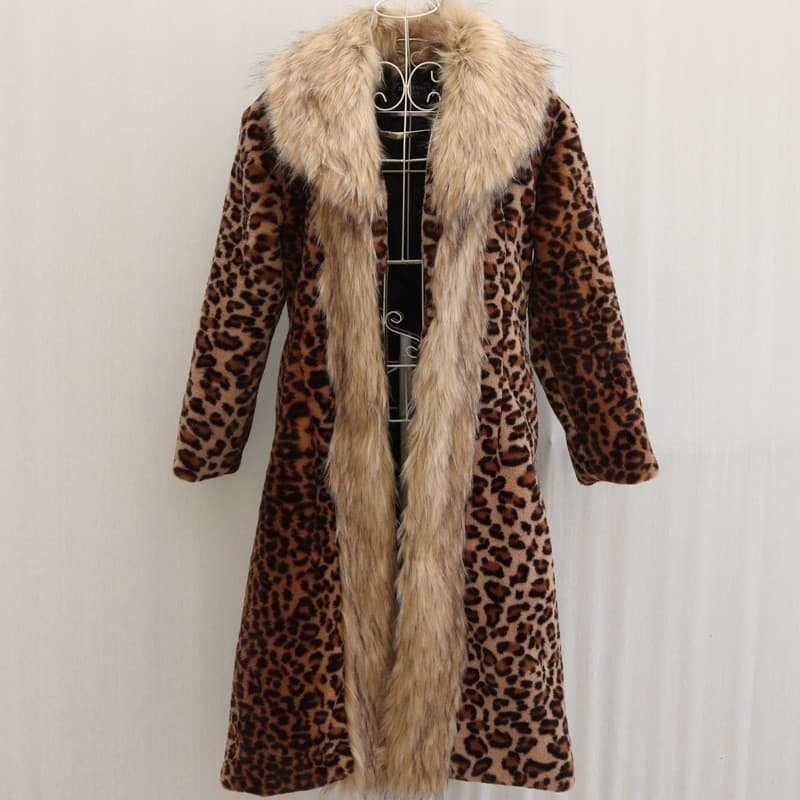 Luxury Leopard Coat with Faux Fur Collar and Trim for Women - Image 1
