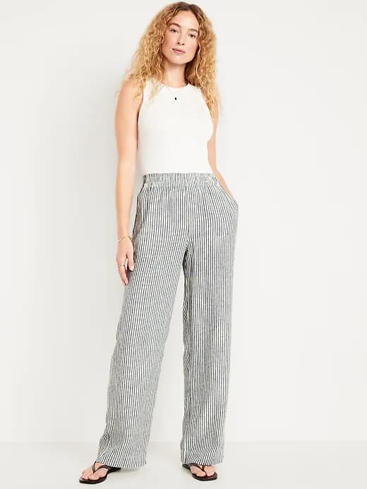 High-Waisted Linen-Blend Wide-Leg Pants - Image 1
