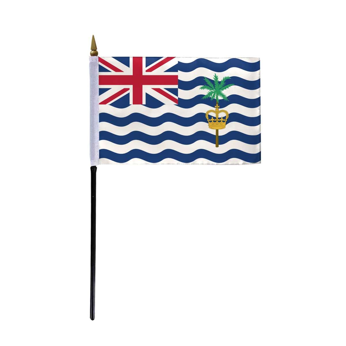 AGAS Small British Indian Ocean Territory National Flag 4x6 inch - 11 inch Plastic Pole Polyester Fabric Stitched Edges British Indian Ocean Territory Hand Held Mini Small Stick Flags - Promo Patriot's Online Flag Store - Image 1
