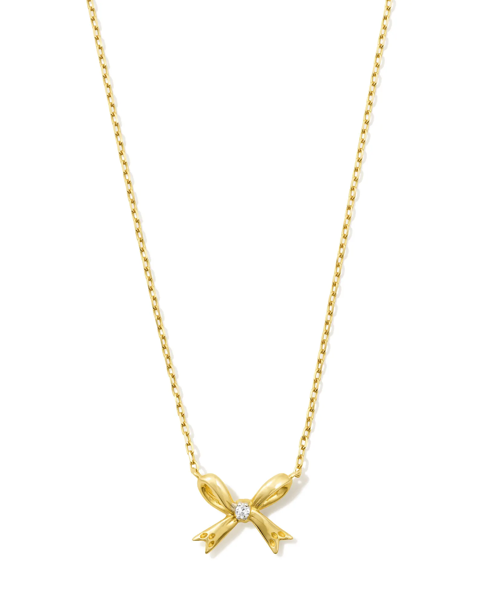 Tiny Bow 14k Yellow Gold Pendant Necklace in White Diamond - Image 1