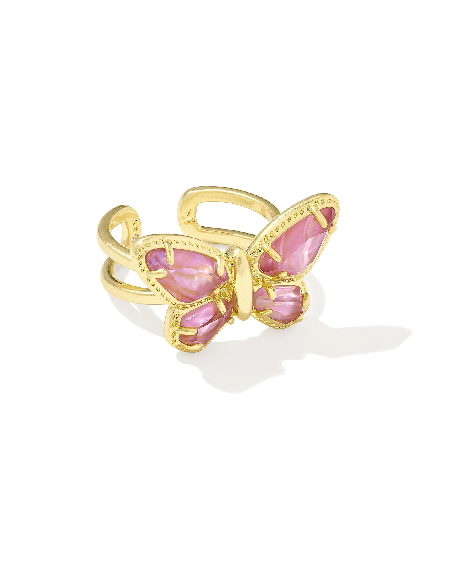 Dolly Parton x Kendra Scott Gold Butterfly Cocktail Ring in Light Pink Iridescent Abalone - Image 1