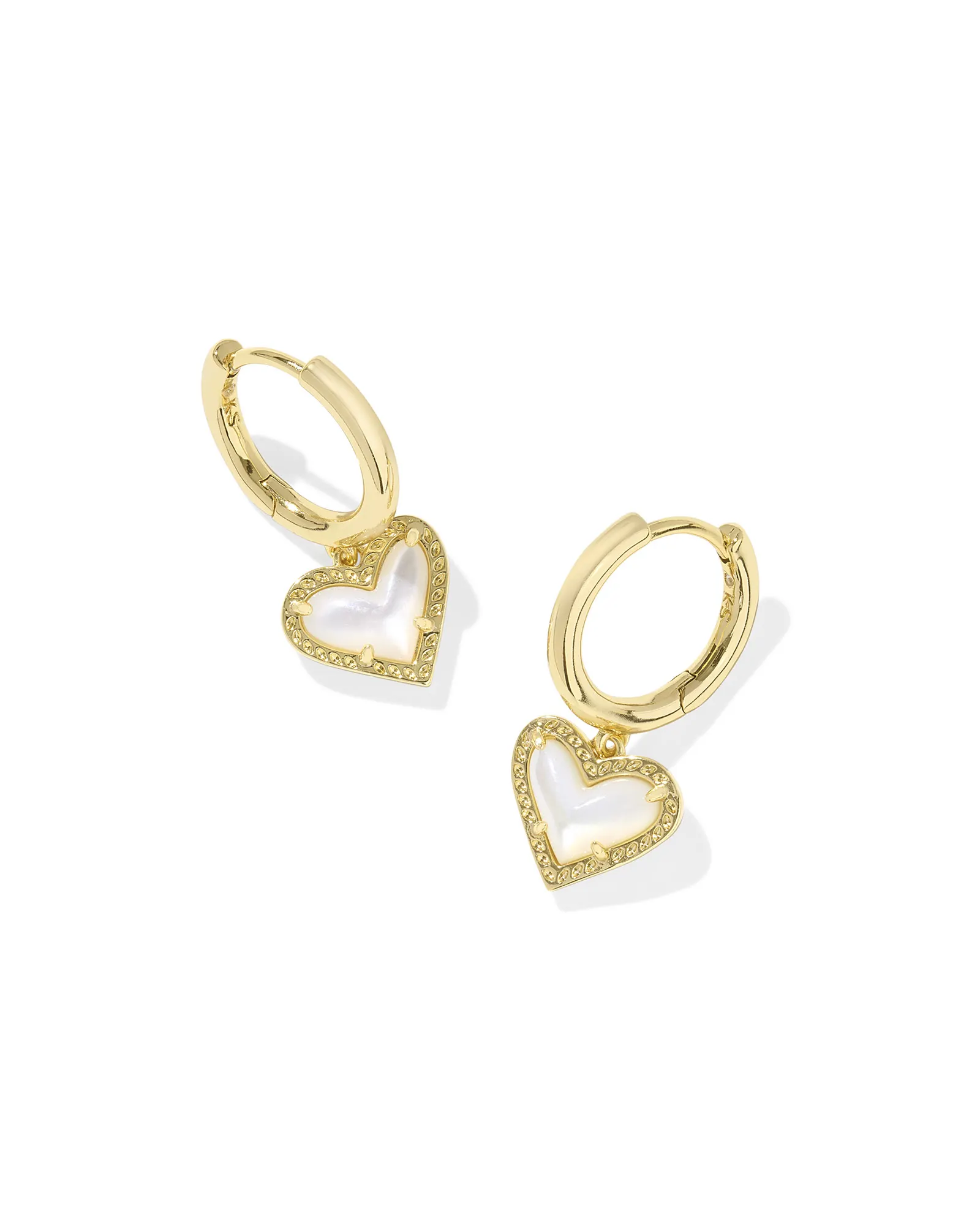 Ari Heart Gold Huggie Earrings in Ivory Mother-of-Pearl - Image 1