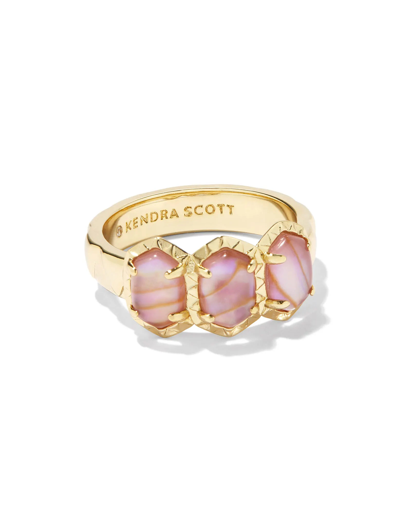 Daphne Gold Band Ring in Light Pink Iridescent Abalone - Image 1