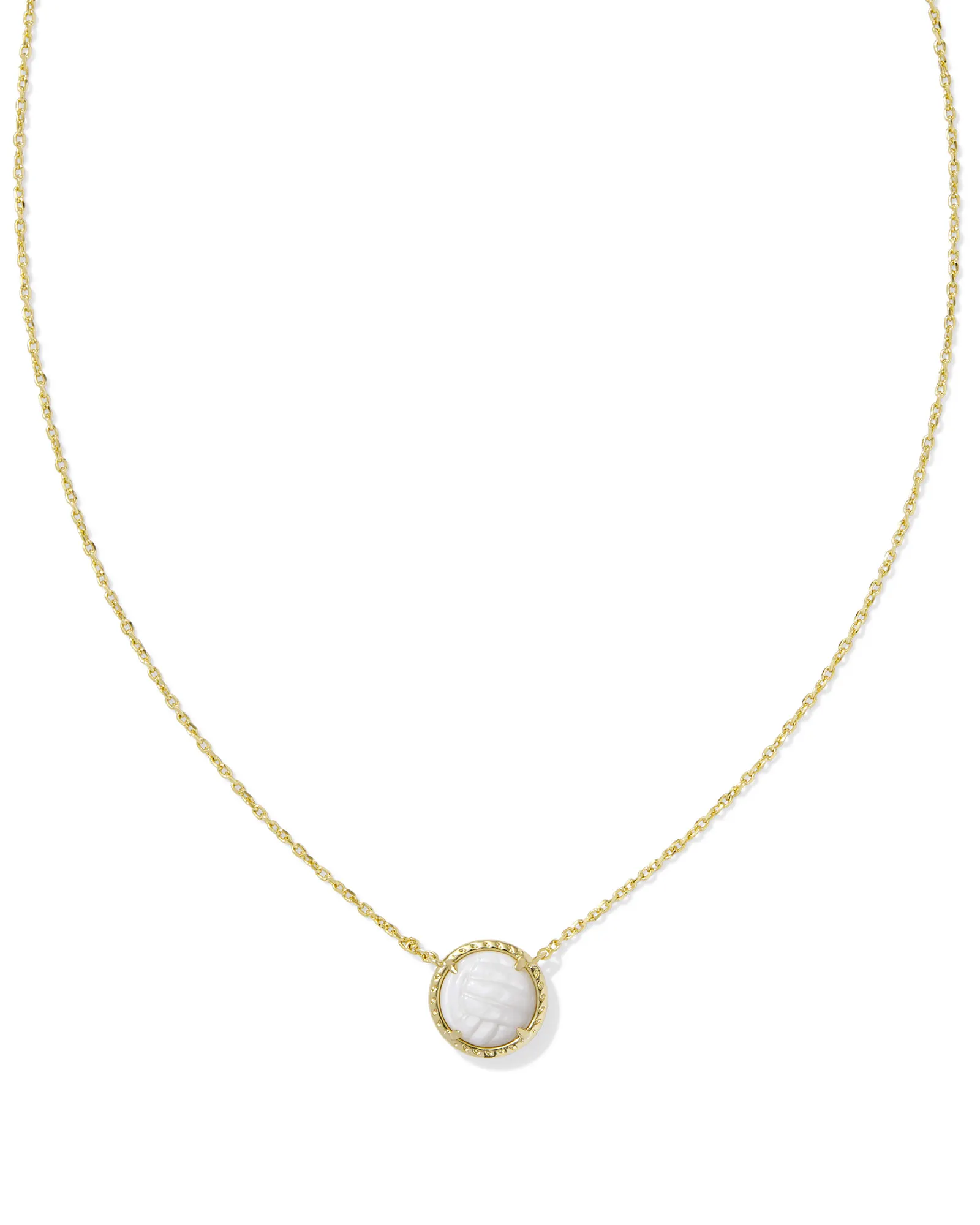Volleyball Gold Short Pendant Necklace in White Mother-of-Pearl - Image 1