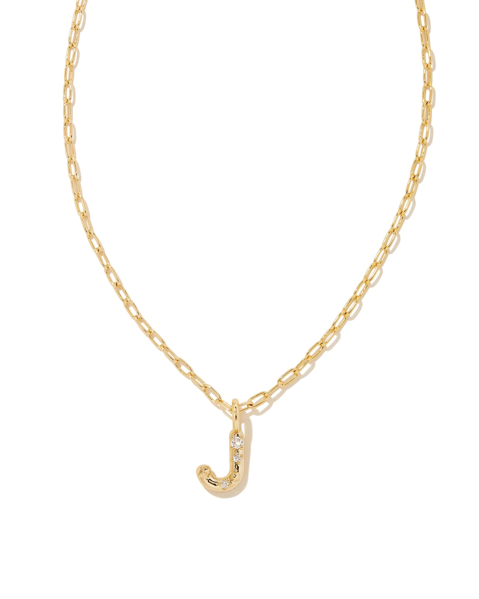 Crystal Letter J Gold Short Pendant Necklace in White Crystal - Image 1