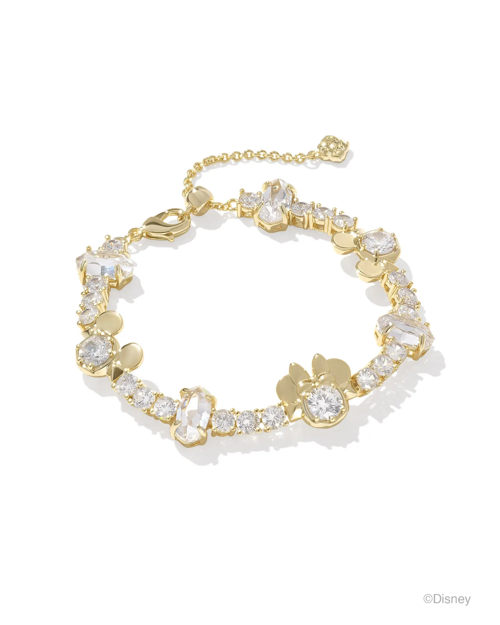 Disney | Kendra Scott Gold Mickey Mouse and Minnie Mouse Tennis Bracelet in White CZ - Image 1