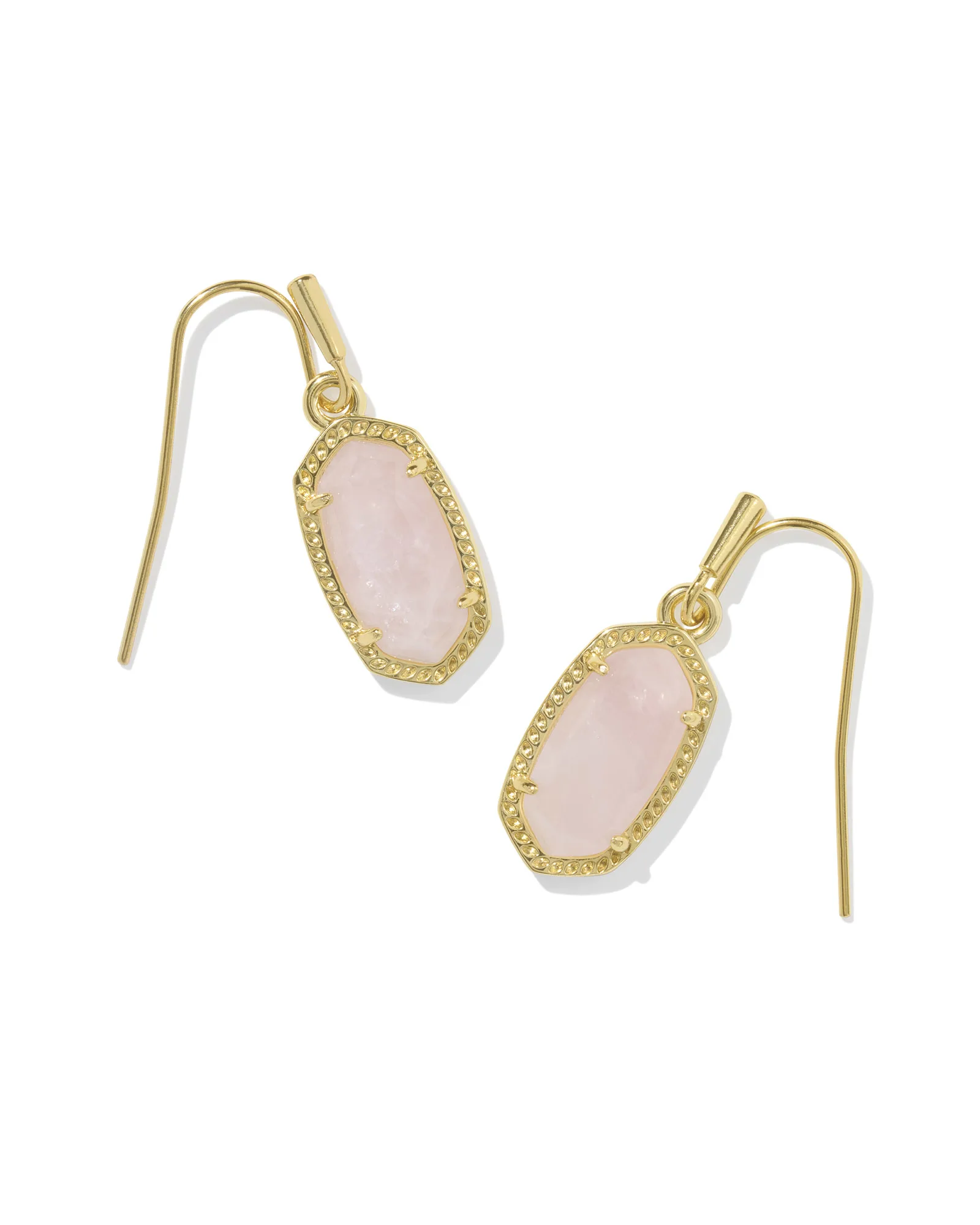Lee Gold Drop Earrings in Rose Quartz - Image 1