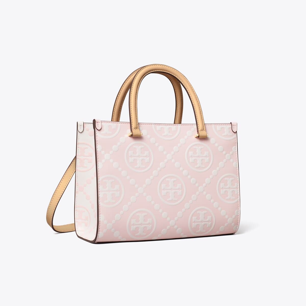 T Monogram Contrast Embossed Top-Handle Tote in pink, size OS - Image 1