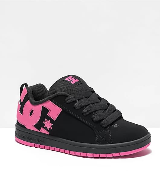 DC Kids Court Graffik Black & Hot Pink Skate Shoes - Image 1