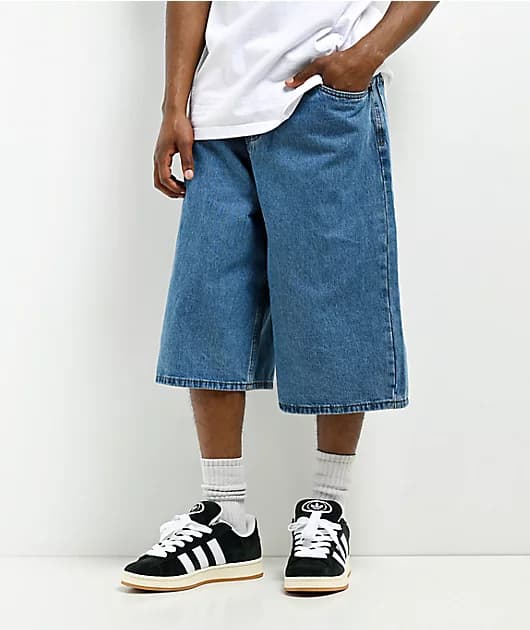 Empyre Blake Ultra Wide Blue Denim Skate Shorts - Image 1