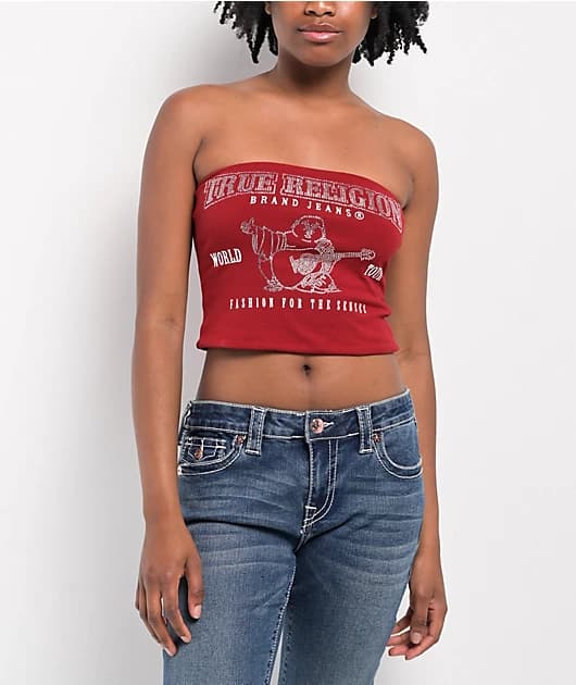 True Religion Crystal Buddha Red Tube Top - Image 1