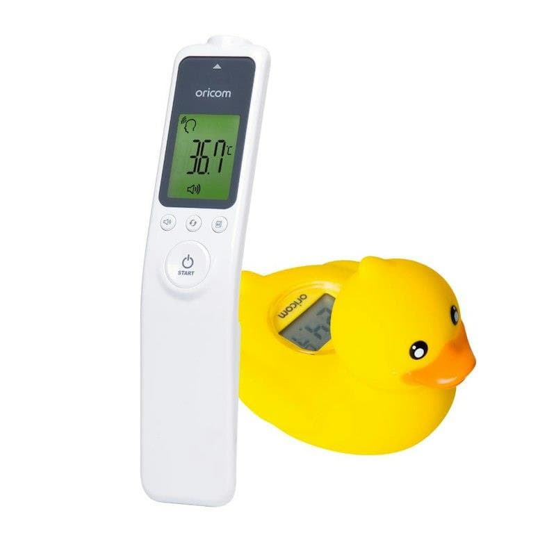 Oricom Baby HFS1000 Non-Contact Infrared Thermometer and 02SD Duck Digital Bath and Room Thermometer Bundle (HFS1000SD) Pack - Image 1