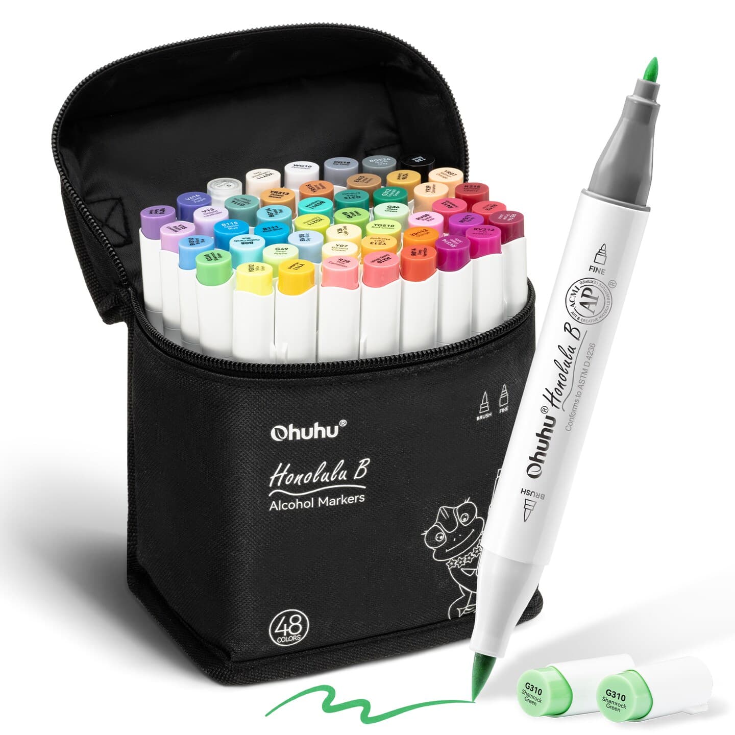 Ohuhu Alcohol Markers Brush Tip: 48-Color Double Tipped Art Marker Set for Artist Adults Coloring Illustrations - Honolulu/ Honolulu B -Brush & Chisel/ Brush & Fine -Refillable - Image 1