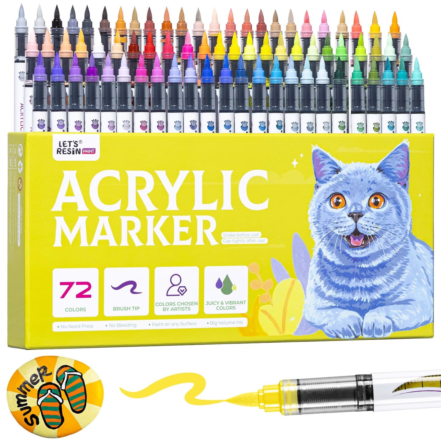 LET'S RESIN PAINT Acrylic Paint Markers Brush Tip 72 Colors,Automatic Ink Control Acrylic Paint Pens,No Bleed & Good Coverage Acrylic Markers for Coloring Books,Rock Painting,Canvas,Ceramic,Wood - Image 1