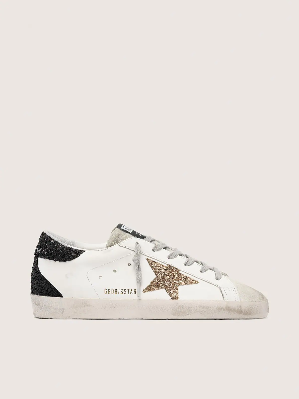 Women’s Super-Star in nappa leather with gold glitter star and black glitter heel tab - Image 1