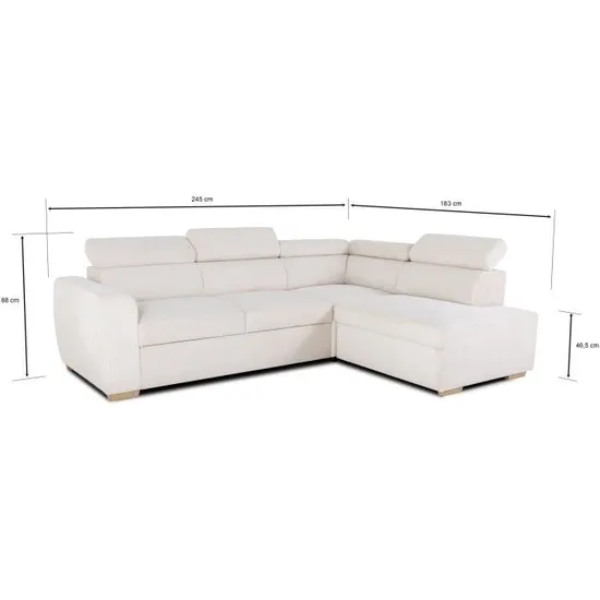 Canapé d'angle convertible réversible - 4/5 places - KELIO - Velours côtelé beige - 245 x 184 x 77/87cm - Image 1