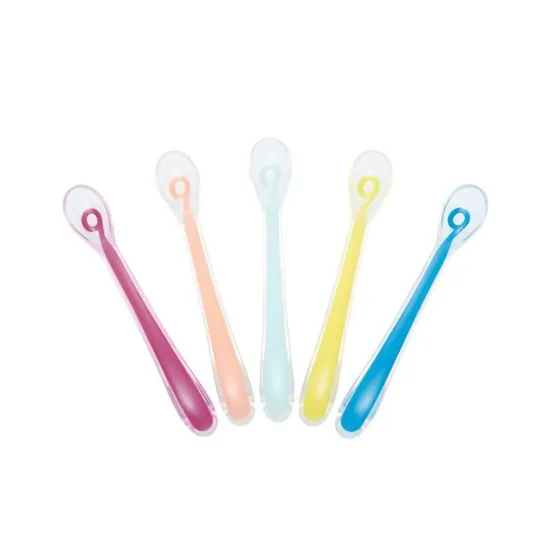 BABYMOOV Lot de 5 Cuillères bébé 1er âge en silicone, ergonomiques, passent au lave-vaisselle, sans BPA, multicolore - Image 1