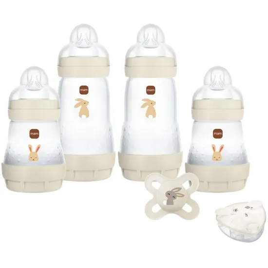 Coffret Naissance - MAM - 4 Biberons + 1 Sucette + 1 Boîte doseuse - Sable - Image 1