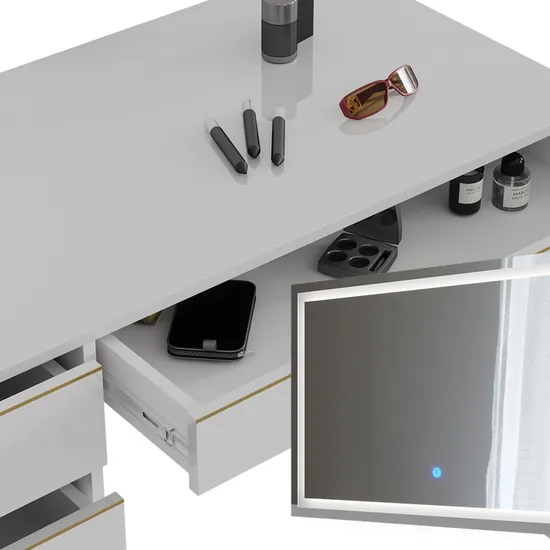 coiffeuse Sherry, 120 cm avec miroir LED, Blanc/Or, Vicco - Image 1