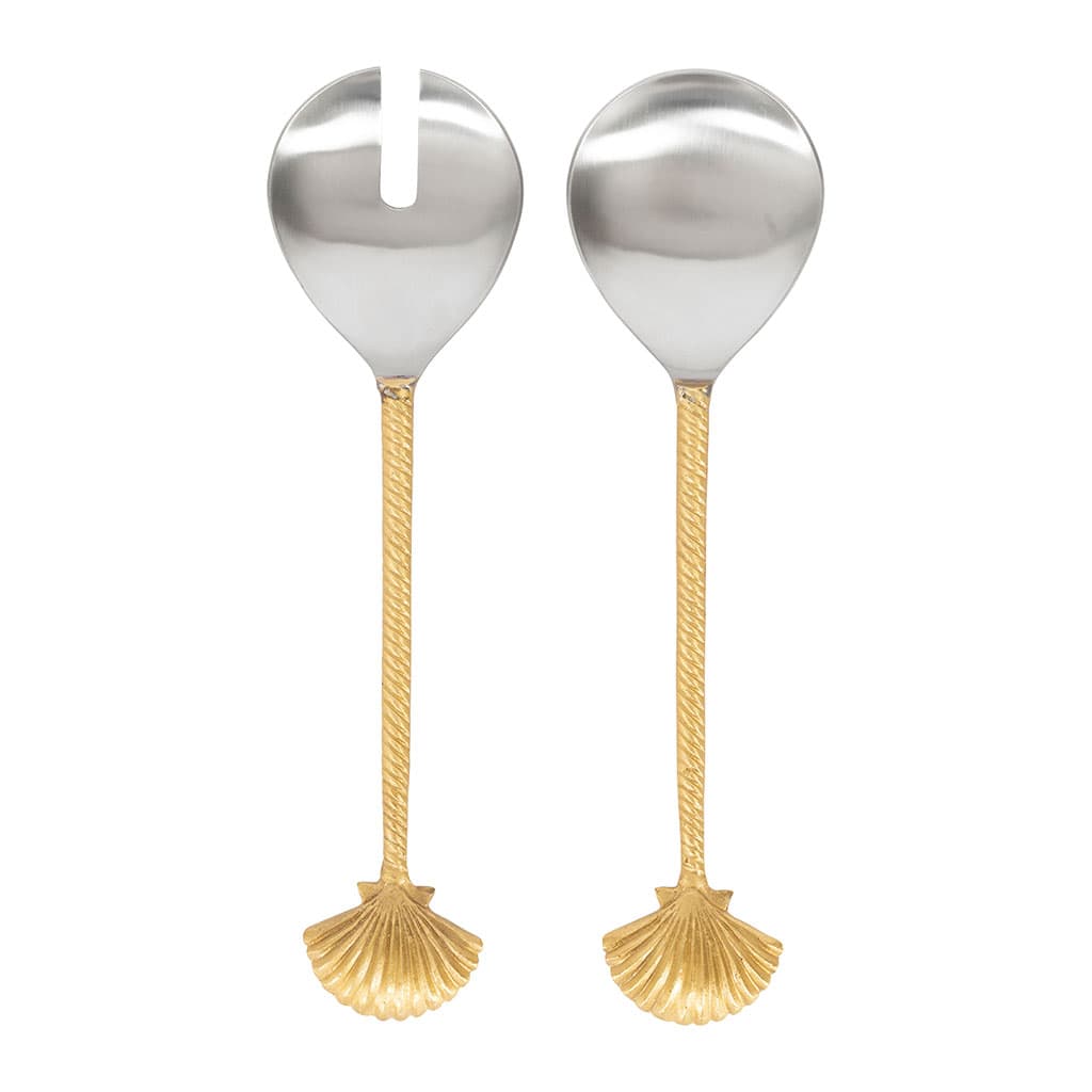 Lot de 2 couverts de salade en inox et laiton doré - Coquillage - Image 1