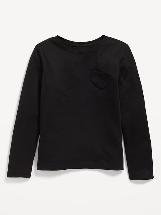 Softest Long-Sleeve Heart-Pocket T-Shirt for Girls - Image 1