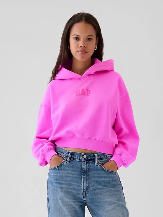 VintageSoft Arch Logo Cropped Hoodie - Image 1