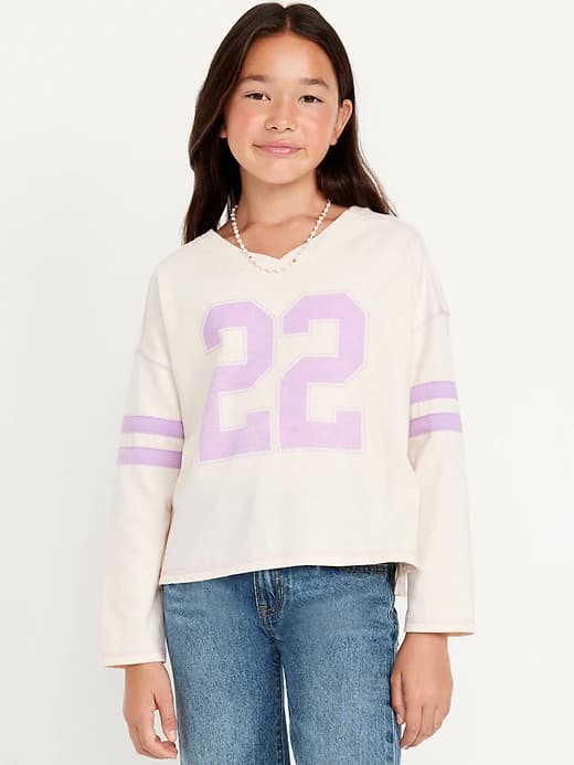 Loose Long-Sleeve Graphic Top for Girls - Image 1