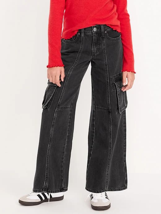 High-Waisted Super Baggy Wide-Leg Cargo Jeans for Girls - Image 1
