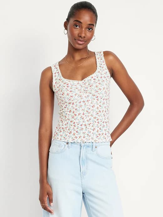 Cinched Floral Tank Top - Image 1
