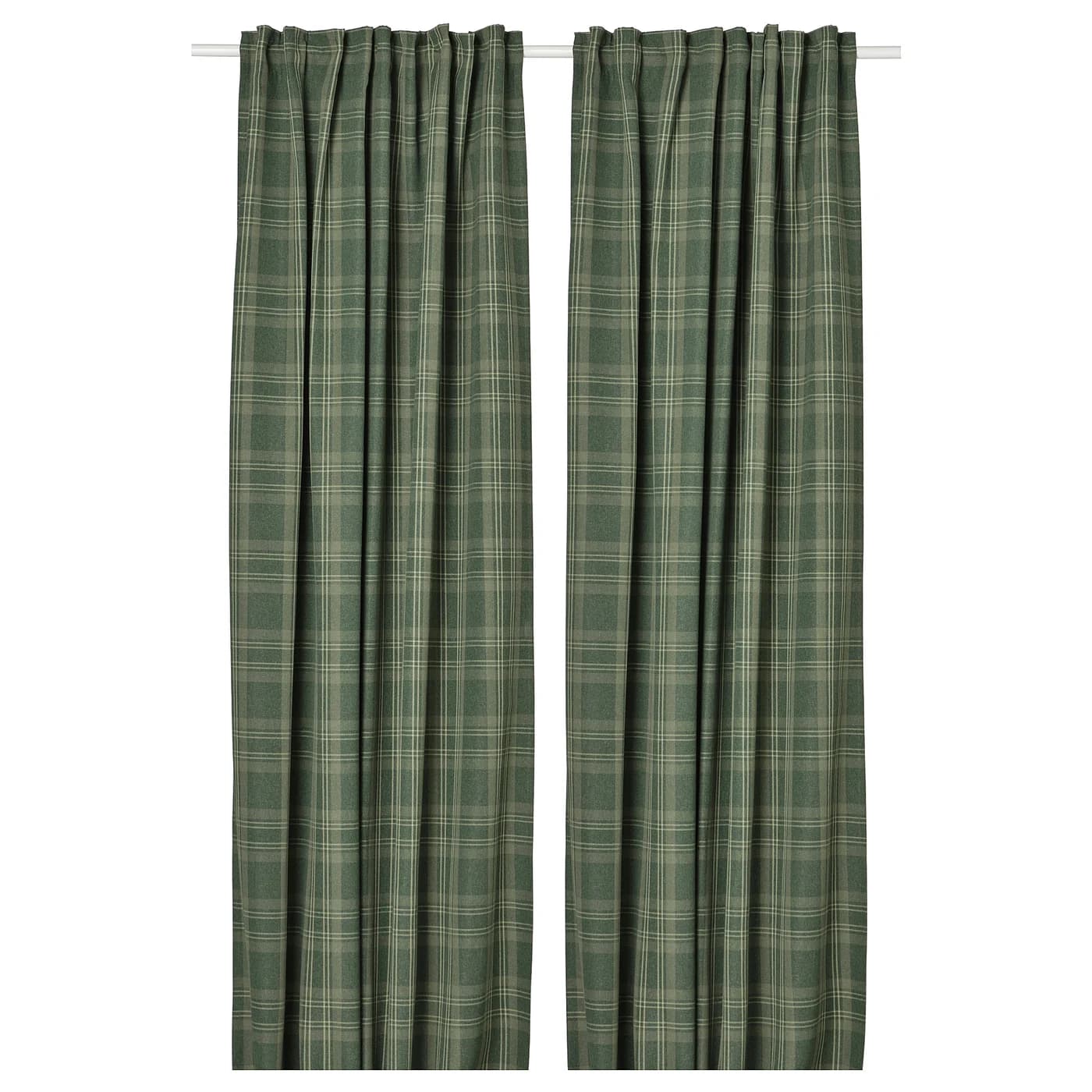HÄGGVECKMAL Room darkening curtains, 1 pair - with heading tape/dark green 145x250 cm - Image 1