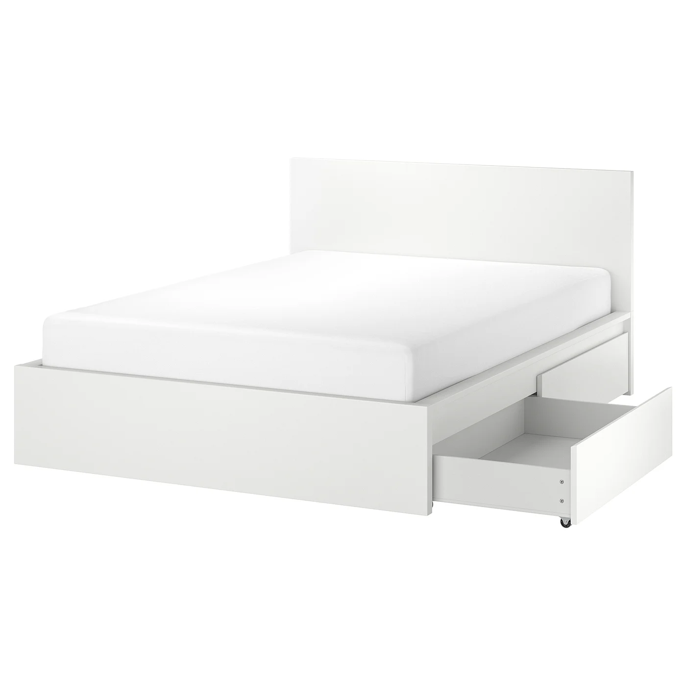 MALM Bed frame, high, w 4 storage boxes - white/Luröy Standard Double - Image 1