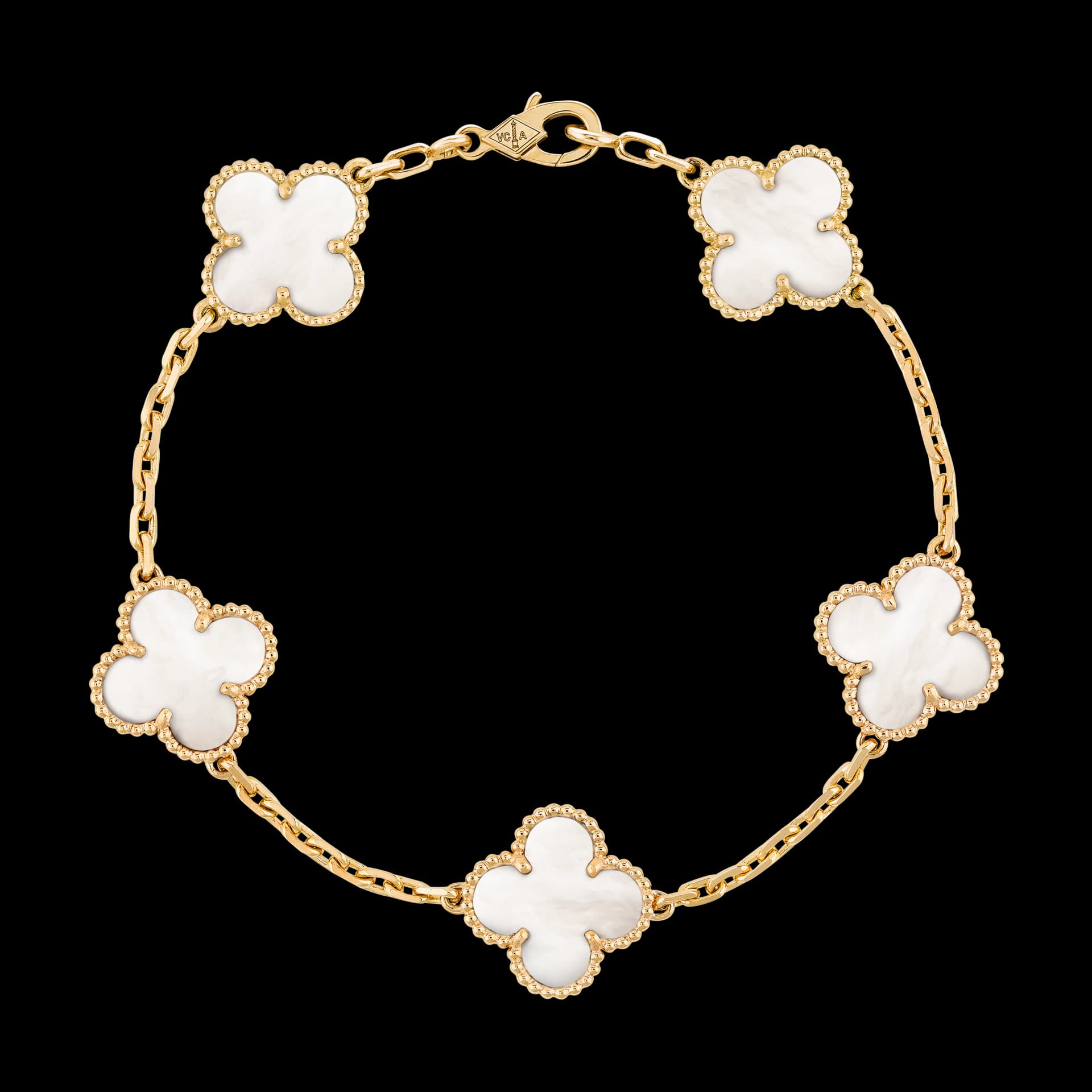 Bracelet Vintage Alhambra 5 motifs Or jaune 750/1000, Nacre - Van Cleef & Arpels - Image 1