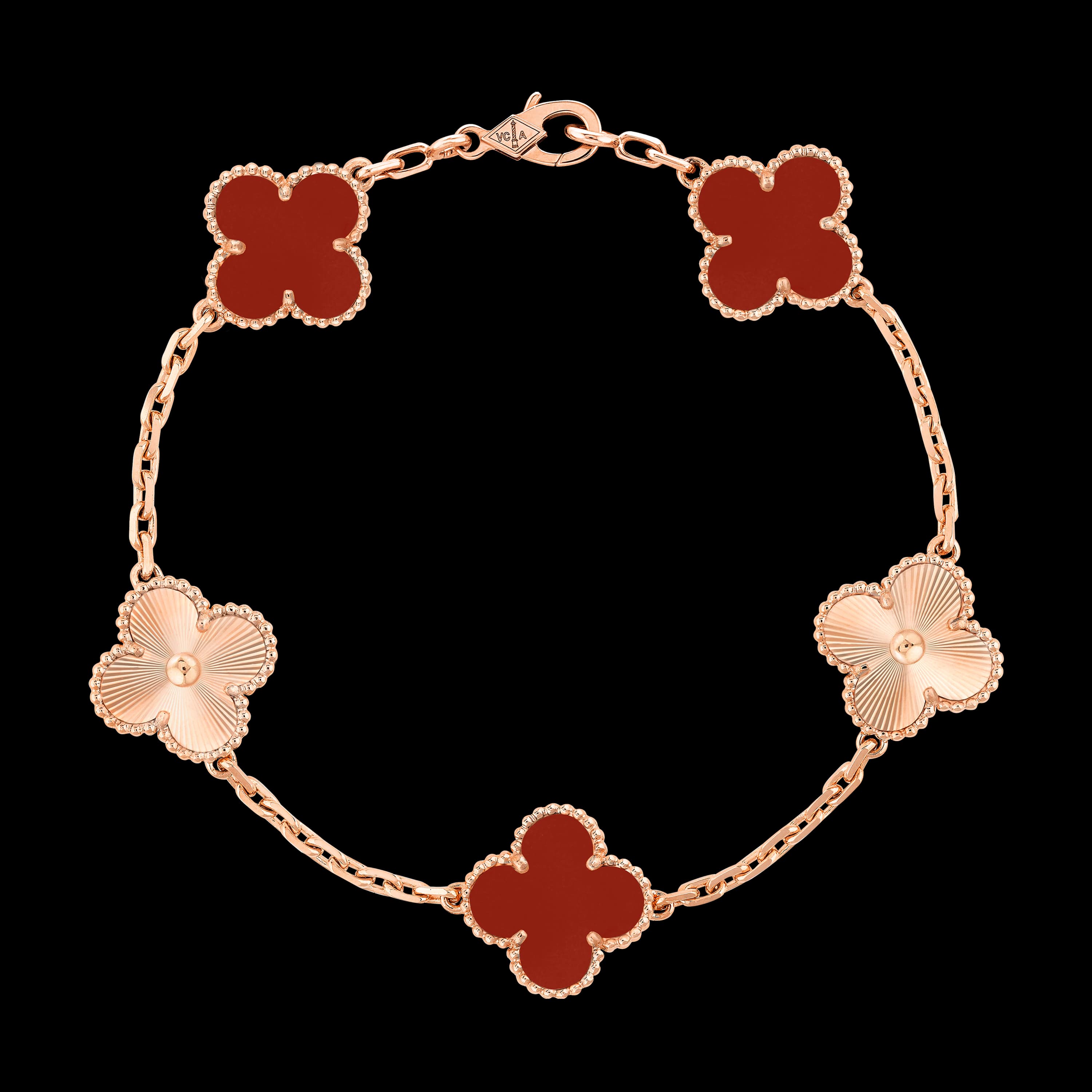 Vintage Alhambra bracelet, 5 motifs 18K rose gold, Carnelian - Van Cleef & Arpels - Image 1