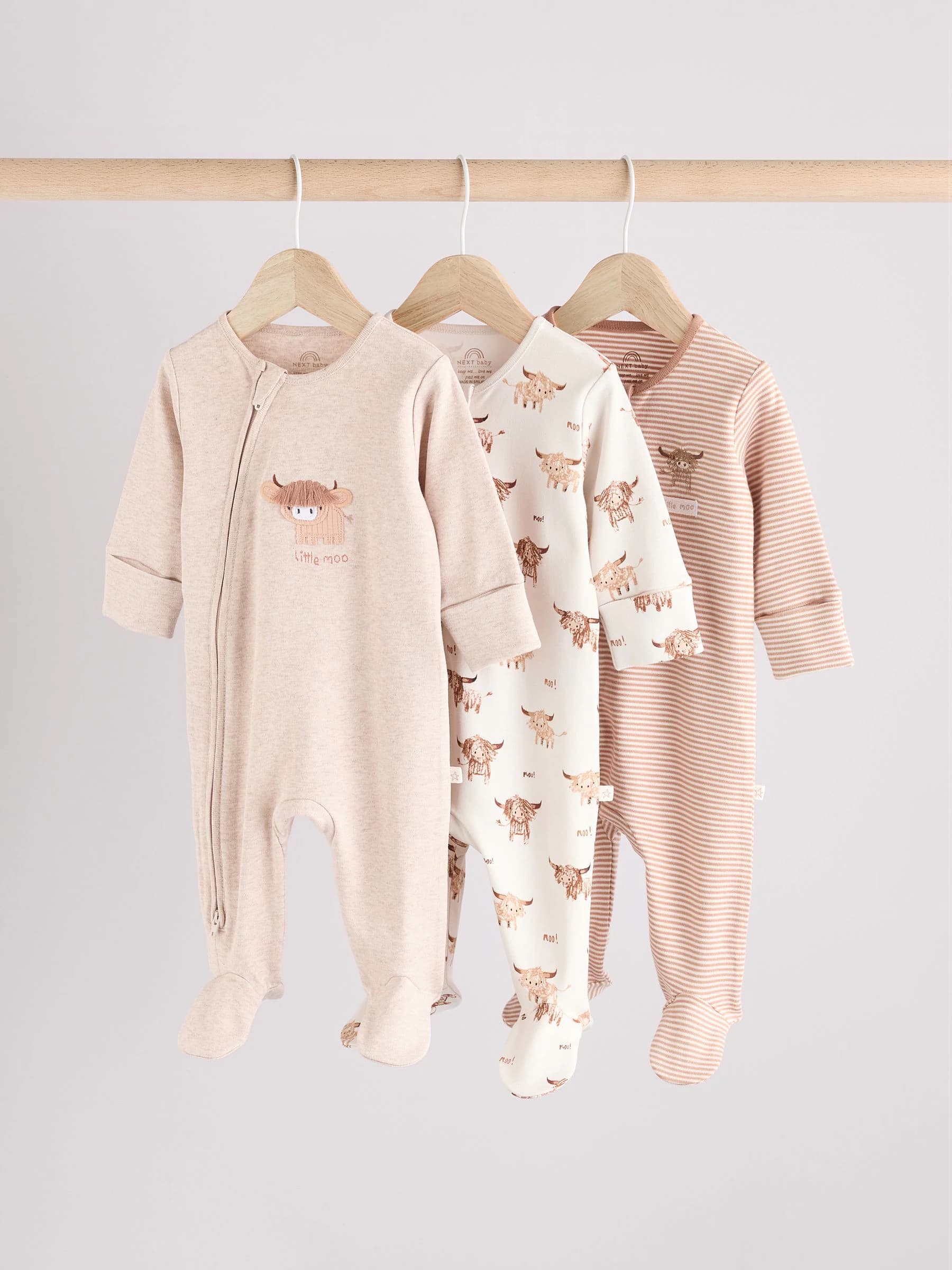 Neutral Hamish Baby 100% Cotton Sleepsuits 3 Pack (0mths-2yrs) - Image 1